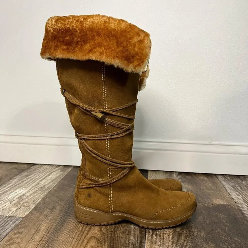Ruff Hewn Womens Suede Shearling Fold Over Tall Boot Tan Fairycore Y2K Style